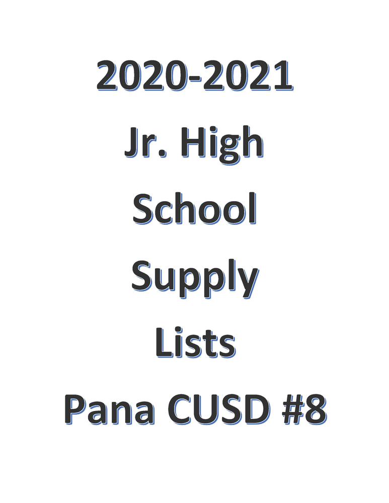 20-21 Pana CUSD #8 Jr High School Supply List