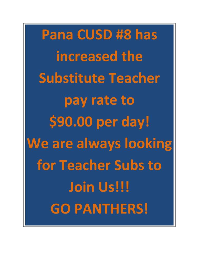 Pana CUSD #8 Teacher Sub Rate as of 8.29.19