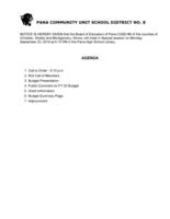Notice of Public Hearing of the FY20 Budget set for Monday September 23, 2019 at 6:15 p.m. at the Pana High School Library