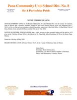 Notice of Public Hearing of the FY20 Amended Budget set for Mon. June 22, 2020 at 6:15 p.m. at PHS Library