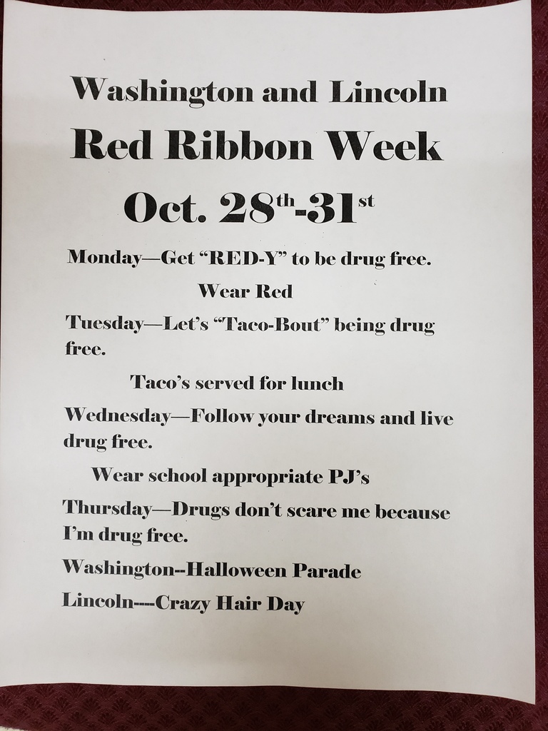 Red Ribbon Week schedule- Washington School
